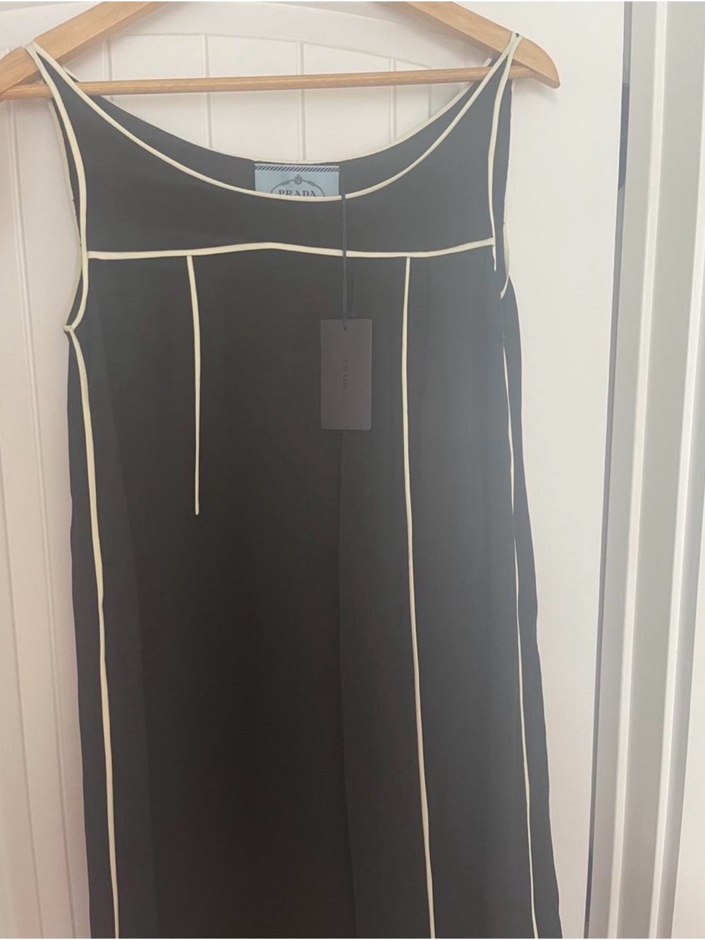 Prada Black Maxi Slip Dress with Cream Piping